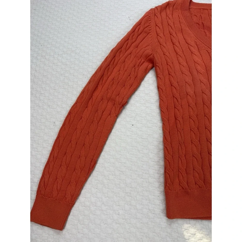 LACOSTE V-Neck Cable Knit Sweater Long Sleeve Preppy Croc | Orange | EU 38 US XS